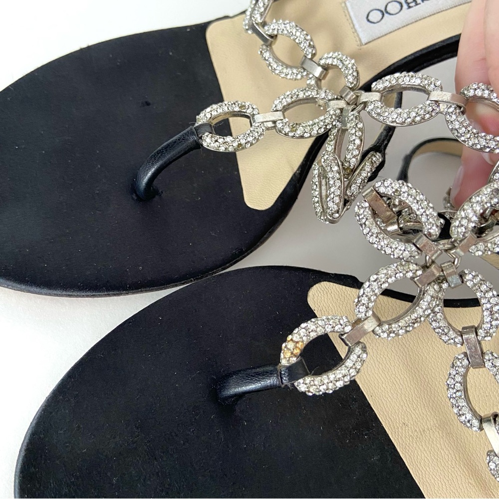 Jimmy Choo Crystal Embellished Thong Ankle Strap Heeled Sandals - Picture 10 of 15